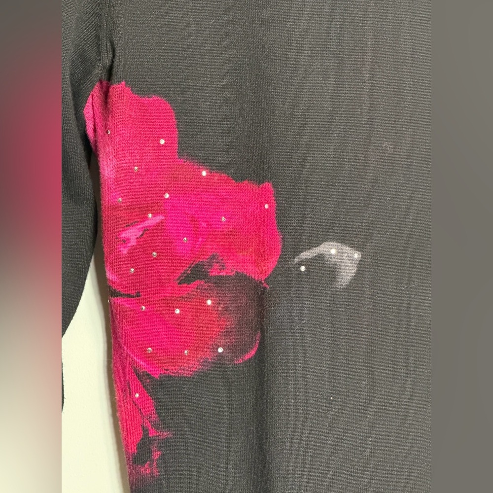 White House Black Market Black and Pink Floral Cardigan Size M - Picture 7 of 12
